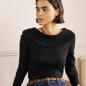 Boden Tie-Back Black Collar Sweater Size 6/S
